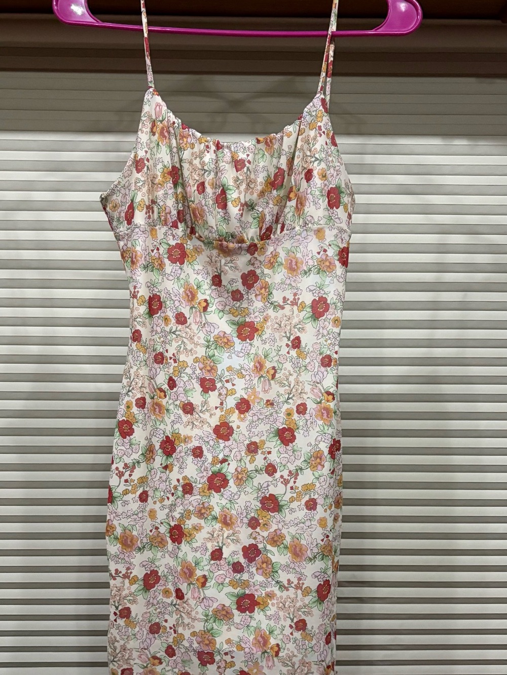 Floral Cowl Neck Mini Dress in Ivory with Red & Pink Blooms